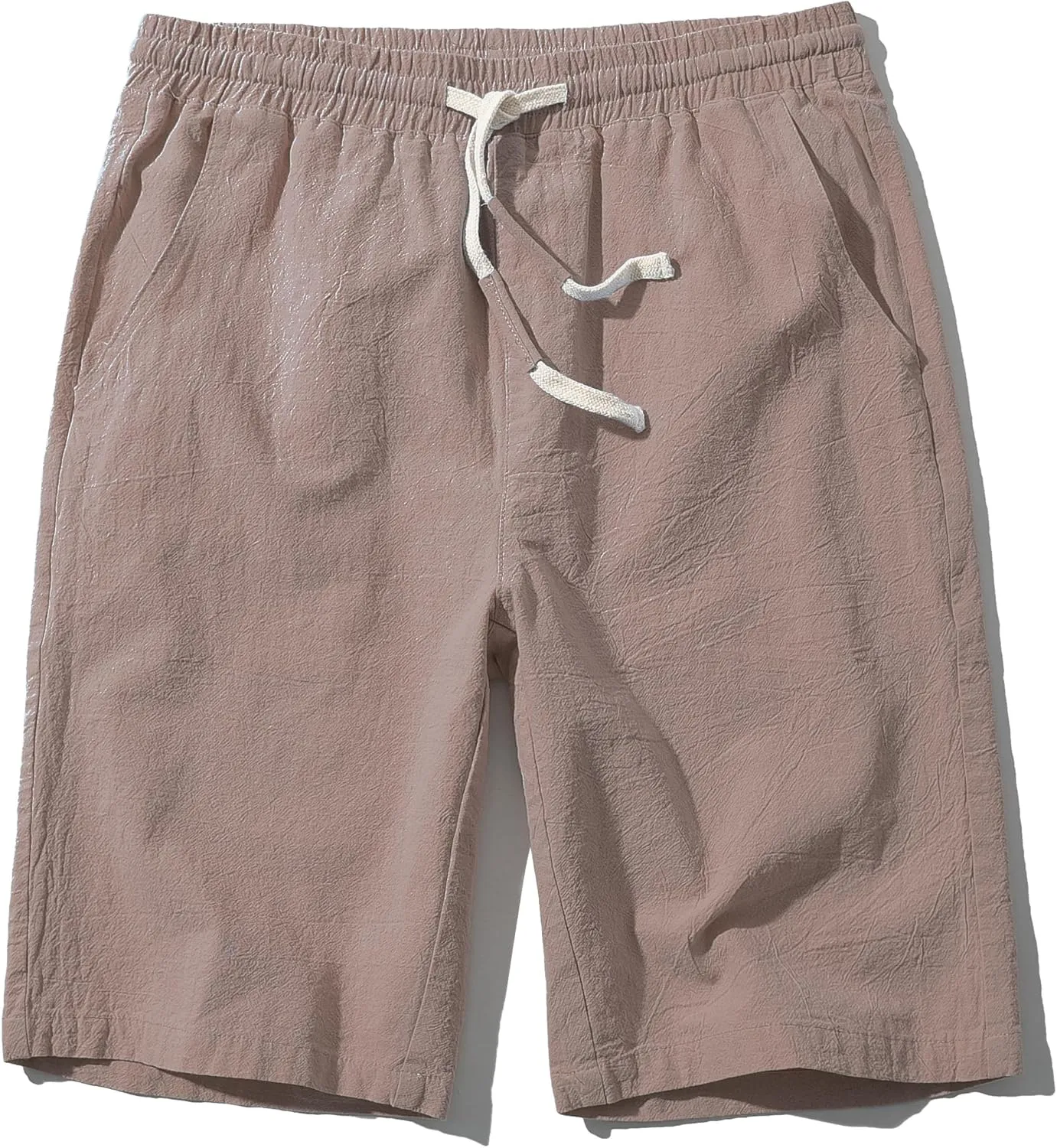 SIR7 Men's Linen Casual Classic Fit 11 Inch Inseam Elastic Waist Shorts with Drawstring