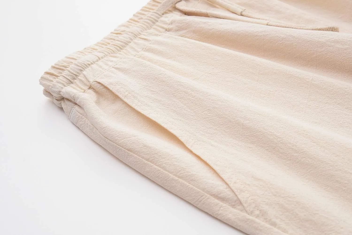SIR7 Men's Linen Casual Classic Fit 11 Inch Inseam Elastic Waist Shorts with Drawstring