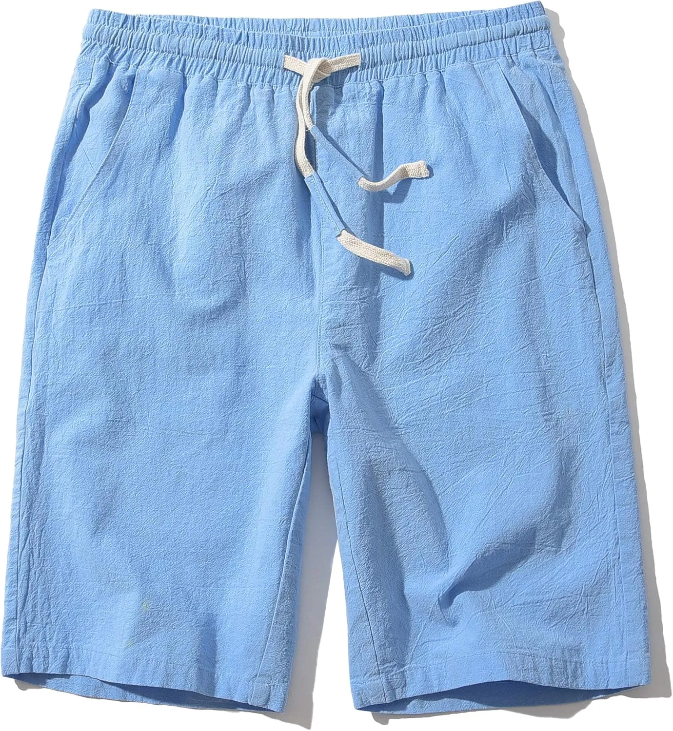 SIR7 Men's Linen Casual Classic Fit 11 Inch Inseam Elastic Waist Shorts with Drawstring