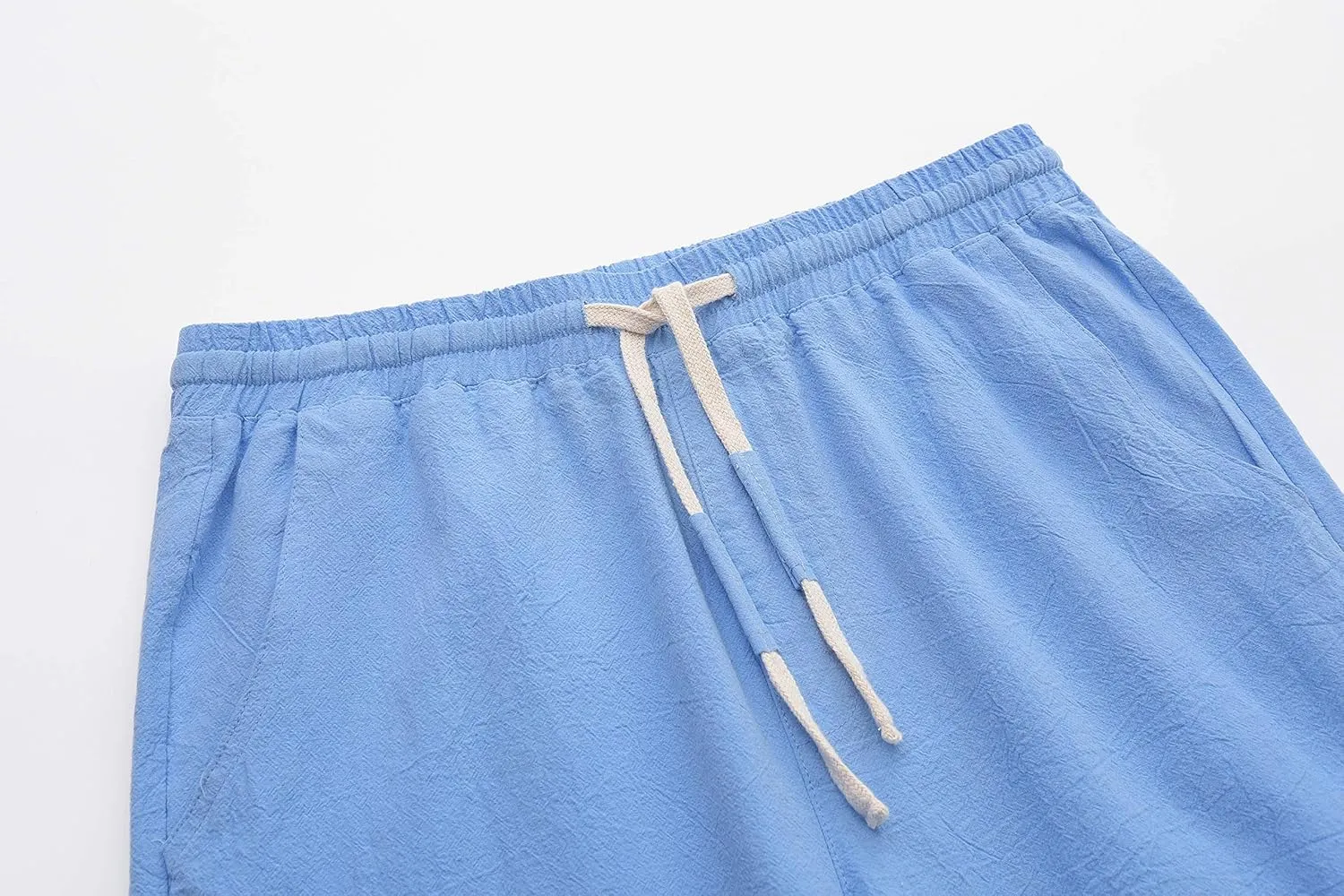 SIR7 Men's Linen Casual Classic Fit 11 Inch Inseam Elastic Waist Shorts with Drawstring