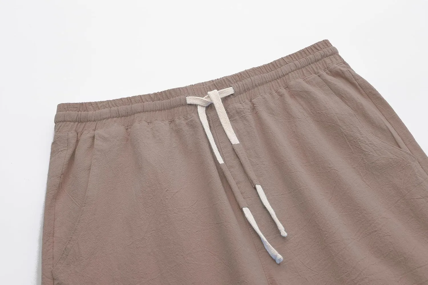 SIR7 Men's Linen Casual Classic Fit 11 Inch Inseam Elastic Waist Shorts with Drawstring