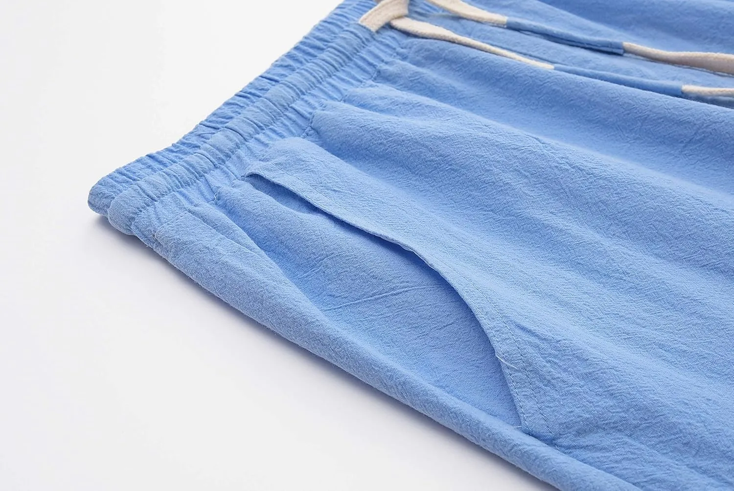 SIR7 Men's Linen Casual Classic Fit 11 Inch Inseam Elastic Waist Shorts with Drawstring
