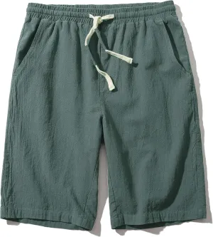 SIR7 Men's Linen Casual Classic Fit 11 Inch Inseam Elastic Waist Shorts with Drawstring