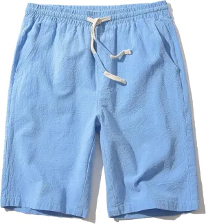 SIR7 Men's Linen Casual Classic Fit 11 Inch Inseam Elastic Waist Shorts with Drawstring