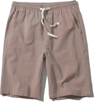 SIR7 Men's Linen Casual Classic Fit 11 Inch Inseam Elastic Waist Shorts with Drawstring