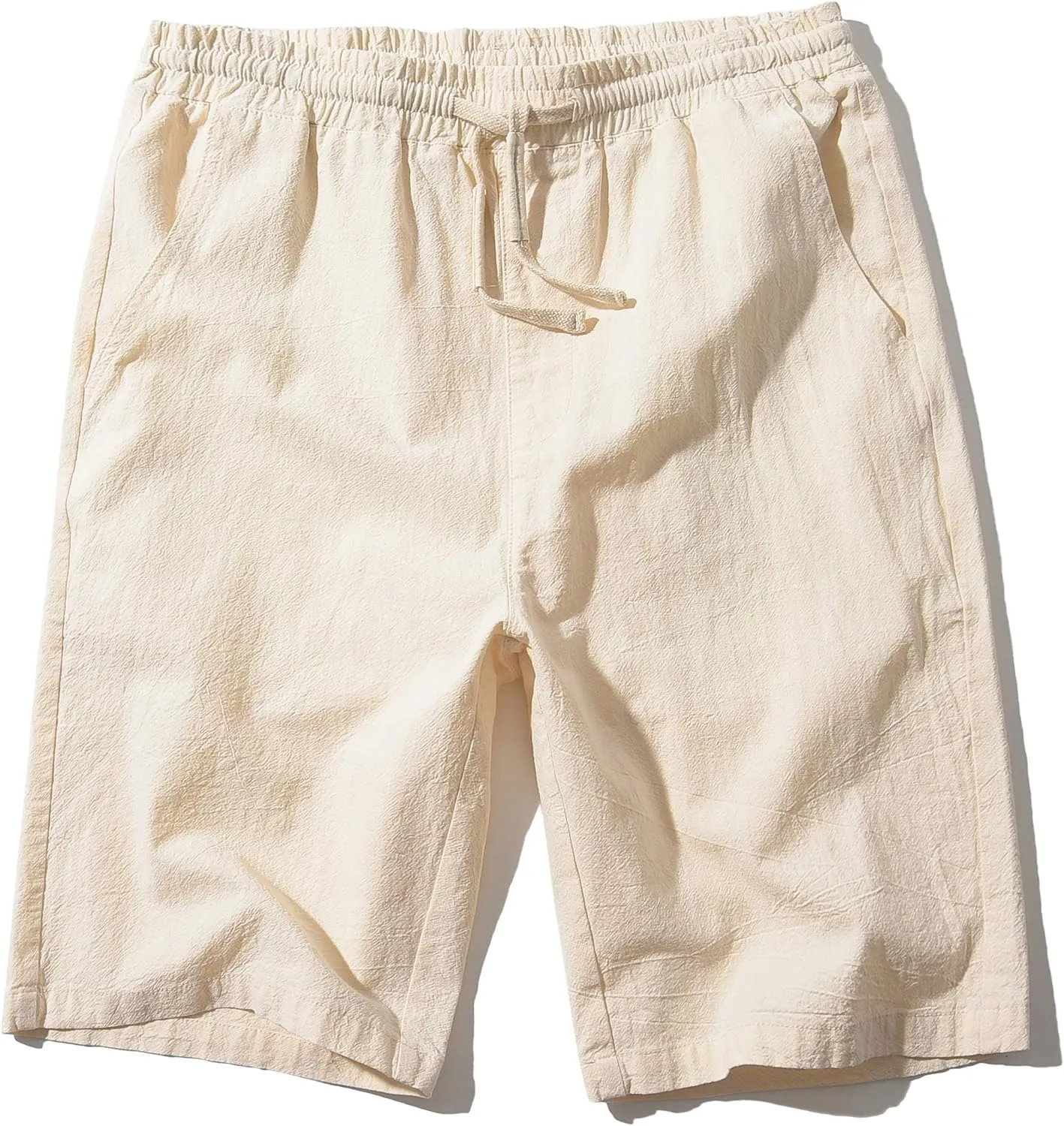 SIR7 Men's Linen Casual Classic Fit 11 Inch Inseam Elastic Waist Shorts with Drawstring