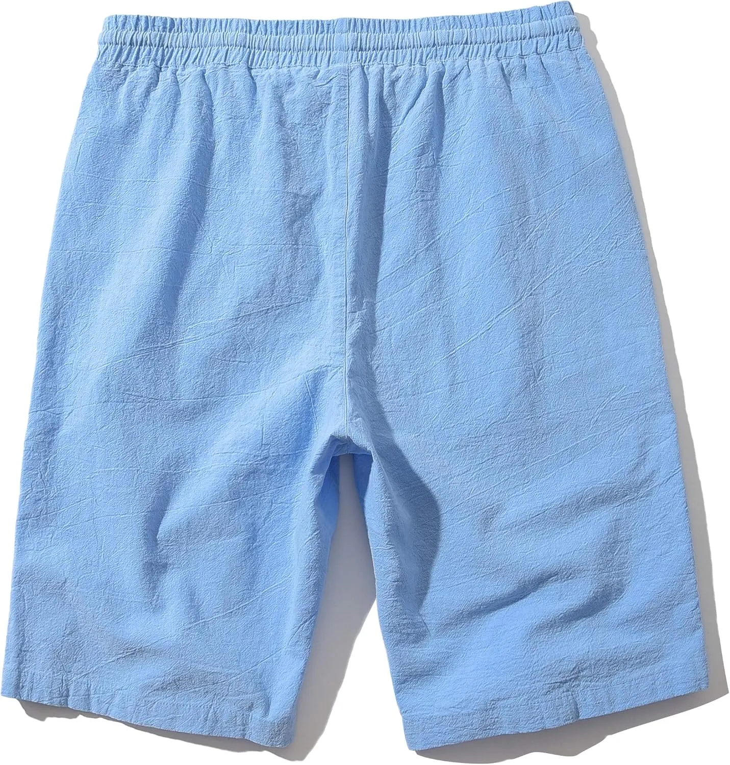 SIR7 Men's Linen Casual Classic Fit 11 Inch Inseam Elastic Waist Shorts with Drawstring