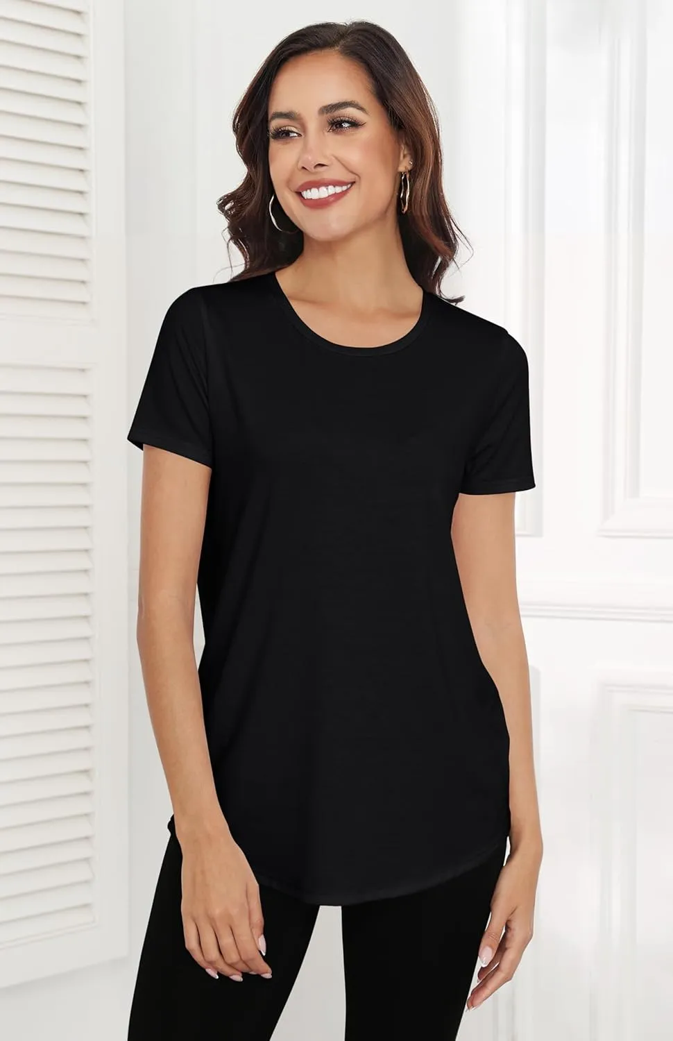 Smile Fish Women Crewneck Loose Fit Tunic Tops Short Sleeve Dressy Casual Summer Long Tee Shirts