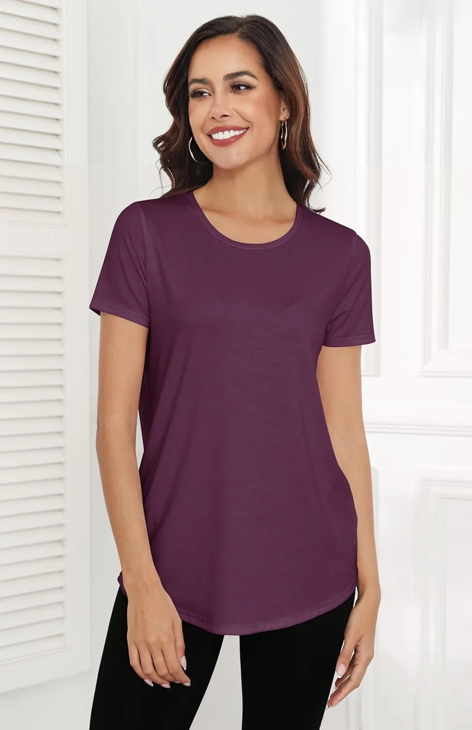 Smile Fish Women Crewneck Loose Fit Tunic Tops Short Sleeve Dressy Casual Summer Long Tee Shirts