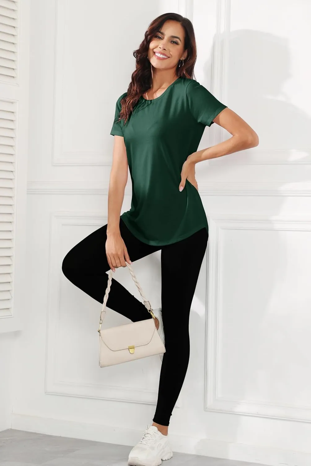 Smile Fish Women Crewneck Loose Fit Tunic Tops Short Sleeve Dressy Casual Summer Long Tee Shirts