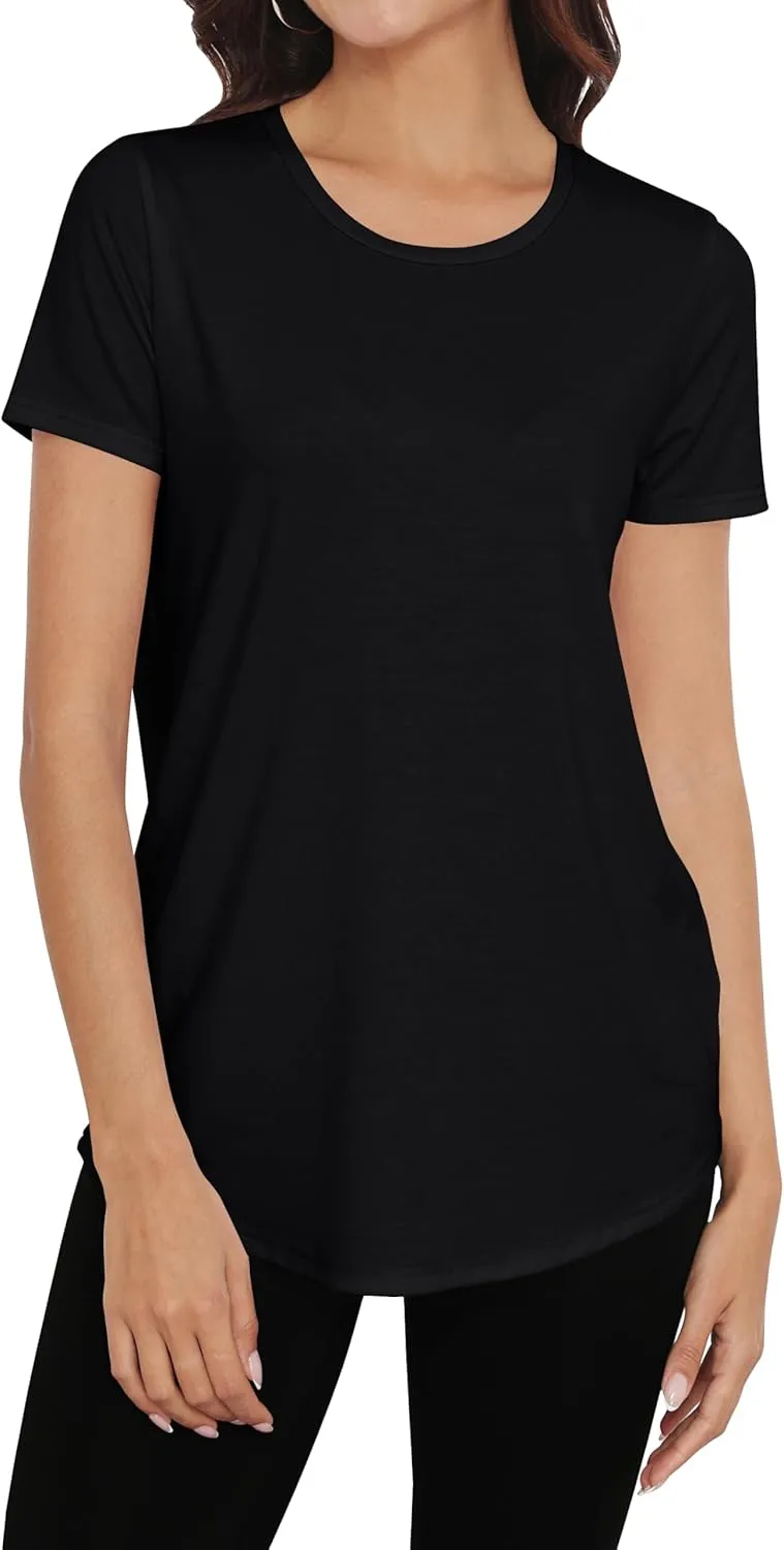 Smile Fish Women Crewneck Loose Fit Tunic Tops Short Sleeve Dressy Casual Summer Long Tee Shirts