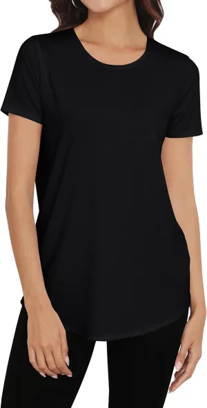 Smile Fish Women Crewneck Loose Fit Tunic Tops Short Sleeve Dressy Casual Summer Long Tee Shirts