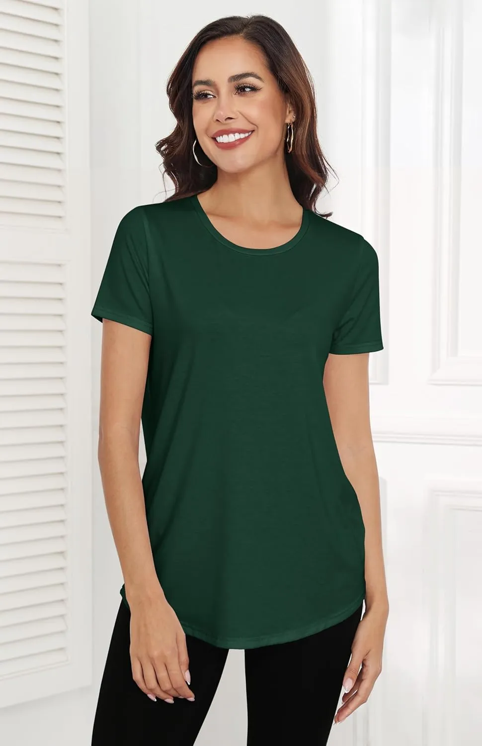 Smile Fish Women Crewneck Loose Fit Tunic Tops Short Sleeve Dressy Casual Summer Long Tee Shirts
