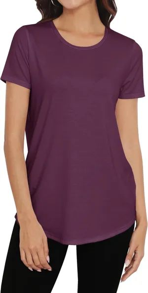 Smile Fish Women Crewneck Loose Fit Tunic Tops Short Sleeve Dressy Casual Summer Long Tee Shirts