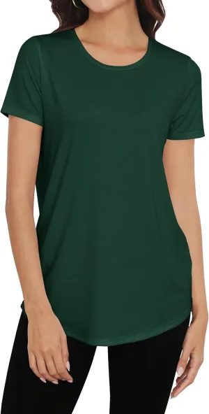 Smile Fish Women Crewneck Loose Fit Tunic Tops Short Sleeve Dressy Casual Summer Long Tee Shirts