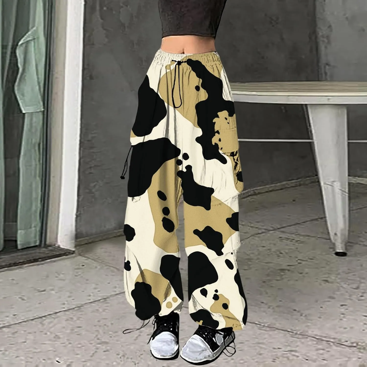 Straight Leg Pants Winter Bright Beach Palazzo with Pockets Barrel Pants Elastic Waist
