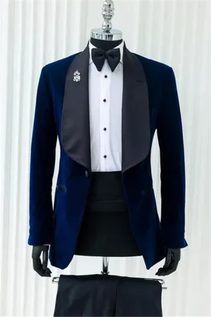 Suzhoufashion Foley Royal Blue Velvet Close Fitting Peaked Lapel Prom Men Suits