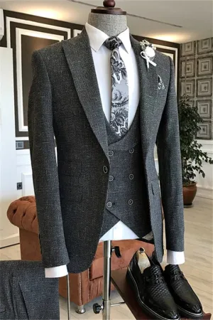 Suzhoufashion Guner Dark Gray Peaked Lapel Three Piecess Fashion