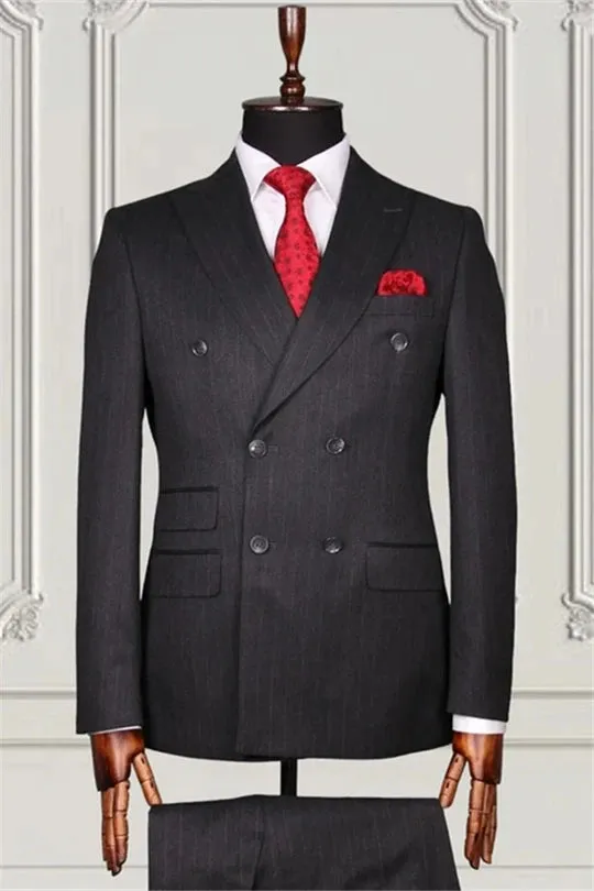 Suzhoufashion Velvet Blue Double Breasted Peaked Lapel Men Suits