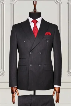 Suzhoufashion Velvet Blue Double Breasted Peaked Lapel Men Suits