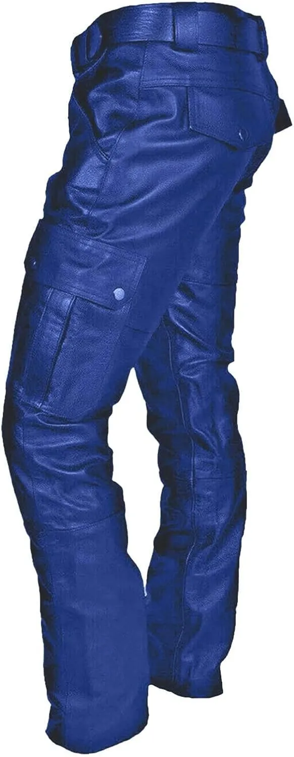 Thatrich Faux Leather Pants Men Bomber Winter Pants Steampunk Trousers Slim Fit Motorcycle Jeans Fashion Outfits with Pockets