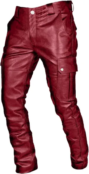 Thatrich Faux Leather Pants Men Bomber Winter Pants Steampunk Trousers Slim Fit Motorcycle Jeans Fashion Outfits with Pockets