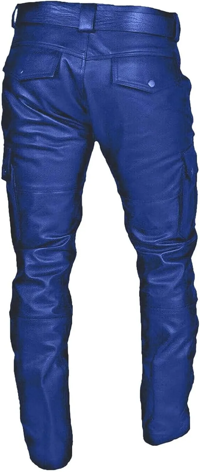 Thatrich Faux Leather Pants Men Bomber Winter Pants Steampunk Trousers Slim Fit Motorcycle Jeans Fashion Outfits with Pockets