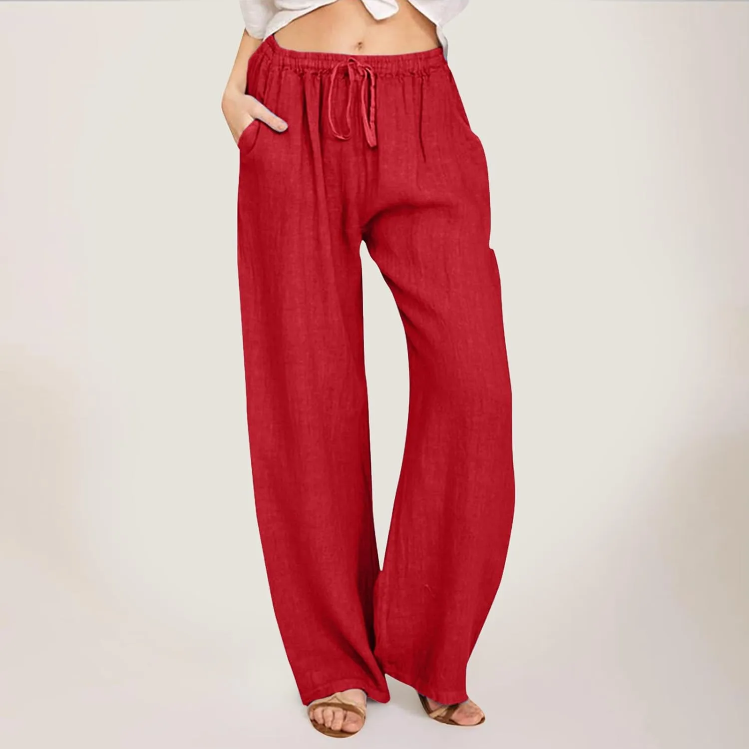 Vintage Corduroy Pants Winter Opaque Travel Palazzo with Pockets Solid Color Straight Leg