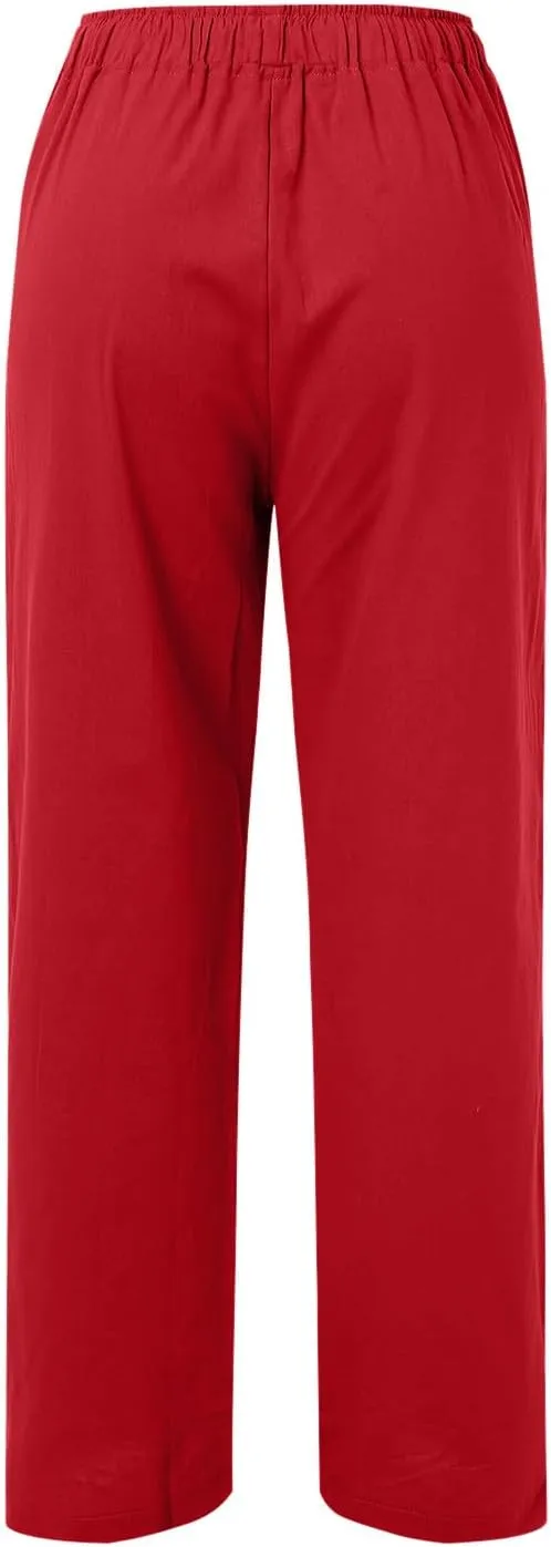Vintage Corduroy Pants Winter Opaque Travel Palazzo with Pockets Solid Color Straight Leg