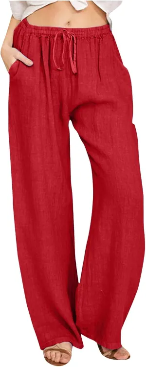Vintage Corduroy Pants Winter Opaque Travel Palazzo with Pockets Solid Color Straight Leg