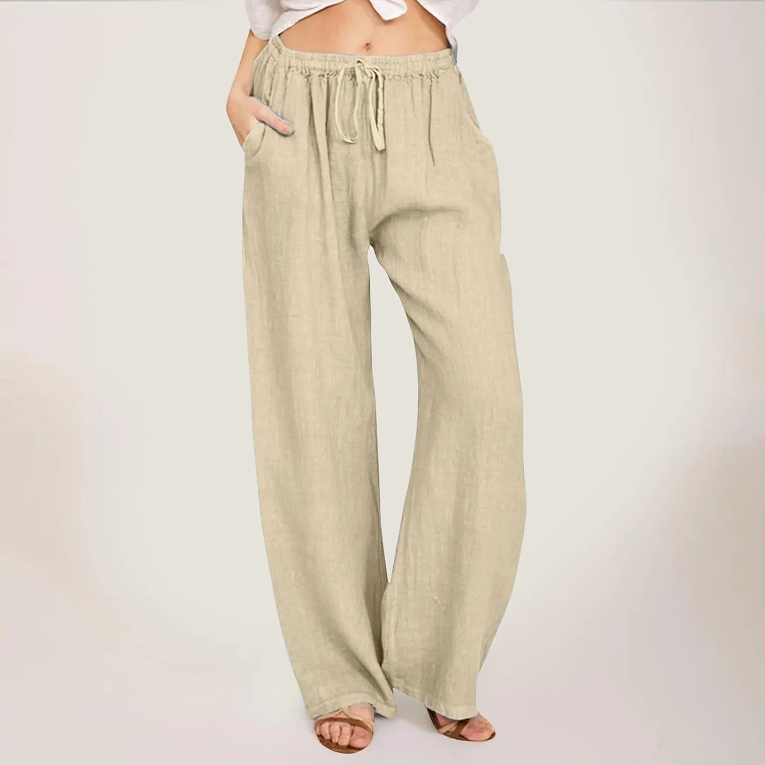 Vintage Corduroy Pants Winter Opaque Travel Palazzo with Pockets Solid Color Straight Leg