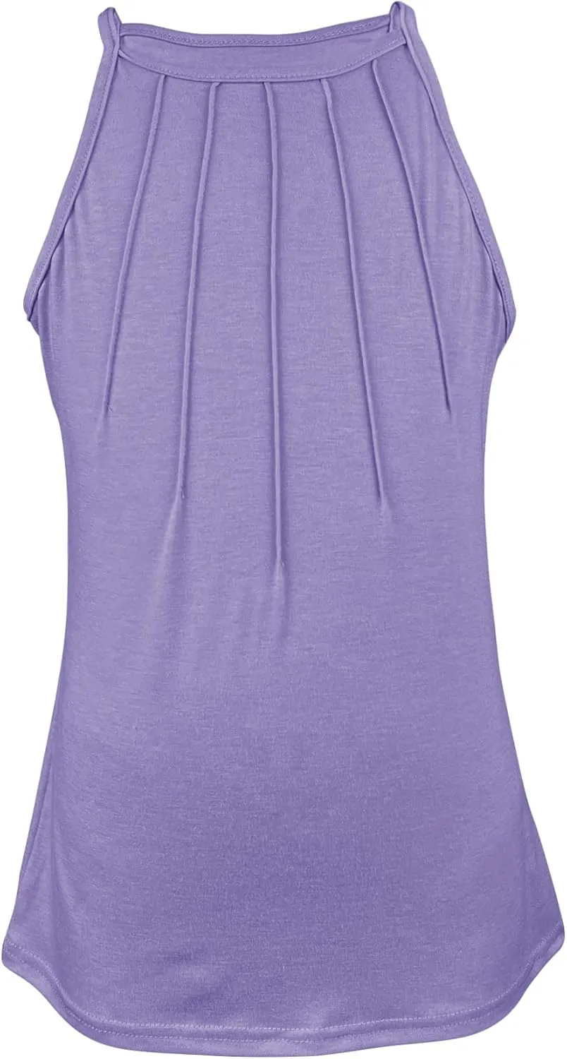 Vivitulip Girls Sleeveless Tank Top Cute Pleated Halter Neck Summer Cami Shirt