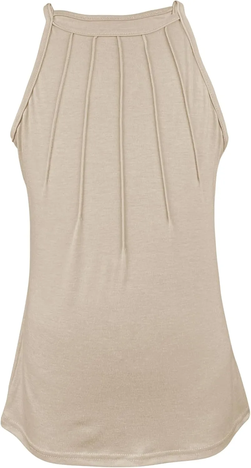Vivitulip Girls Sleeveless Tank Top Cute Pleated Halter Neck Summer Cami Shirt