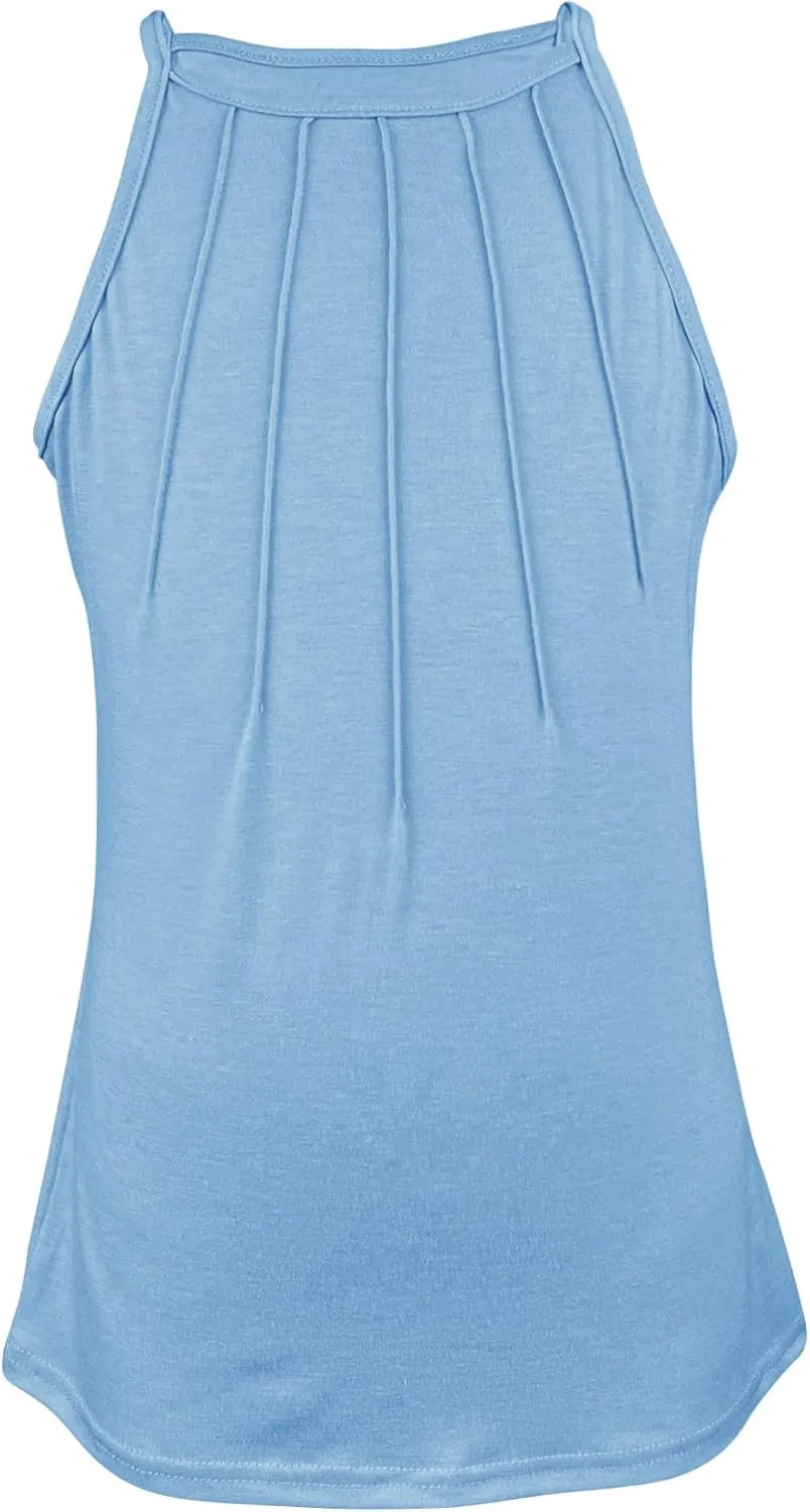 Vivitulip Girls Sleeveless Tank Top Cute Pleated Halter Neck Summer Cami Shirt