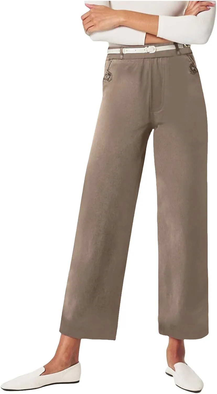 Wide Leg Pants for Women Winter ightweight Hiking Pants with Pockets Solid Color Elastic Waist