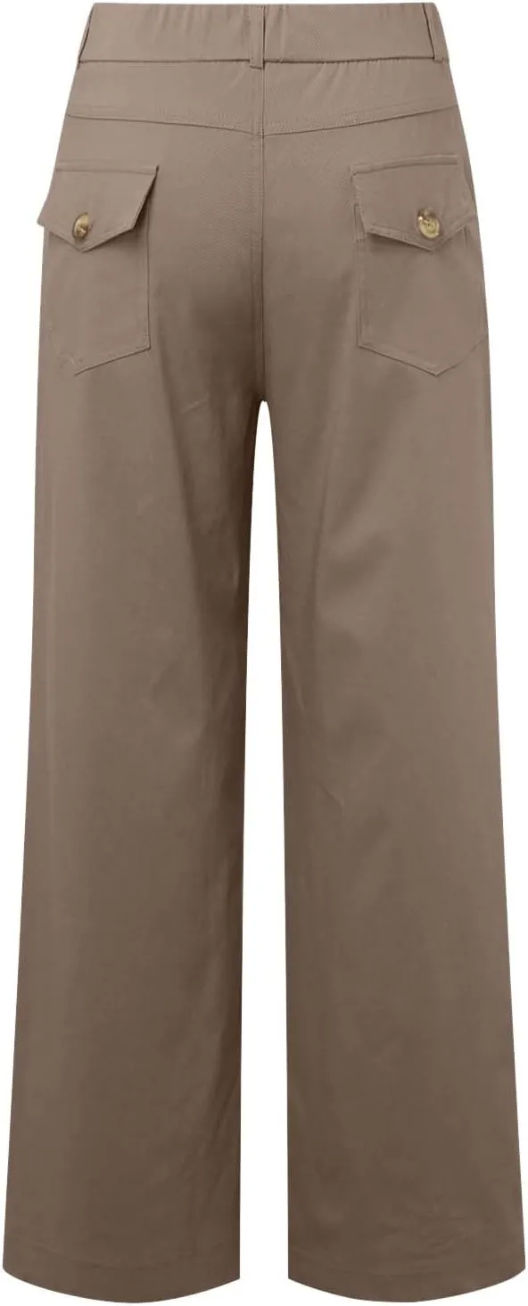 Wide Leg Pants for Women Winter ightweight Hiking Pants with Pockets Solid Color Elastic Waist