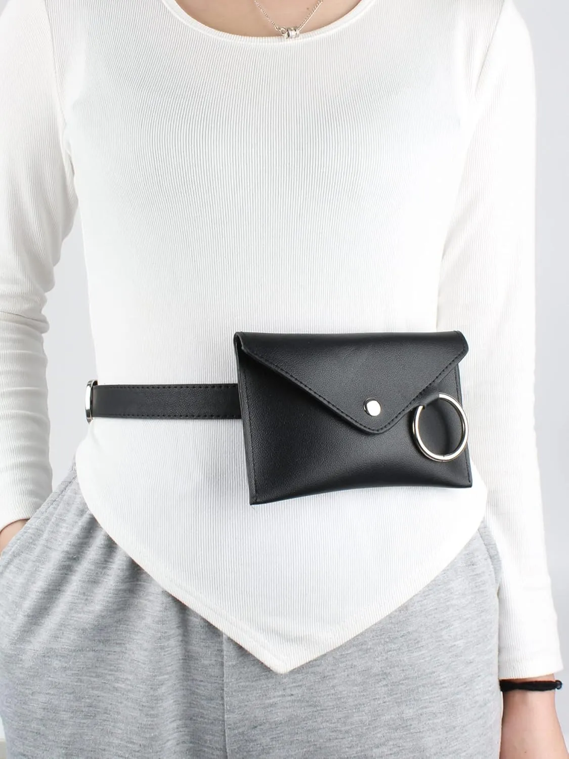 Women Girls Mini Envelope Waist Bag PU Leather Clutch Cell Phone Purse Chest Bag Chain Crossbody Bag Adjustable Belt Bag