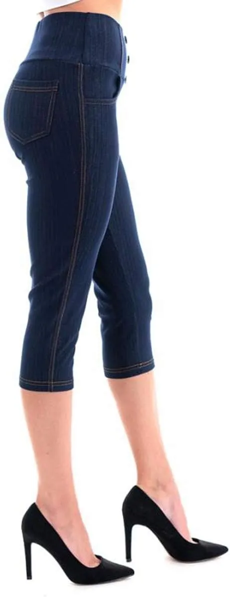 Women's Capri Denim Jeggings High Waisted Pull on Stretch Cropped Skinny Pants Regular & Plus Size