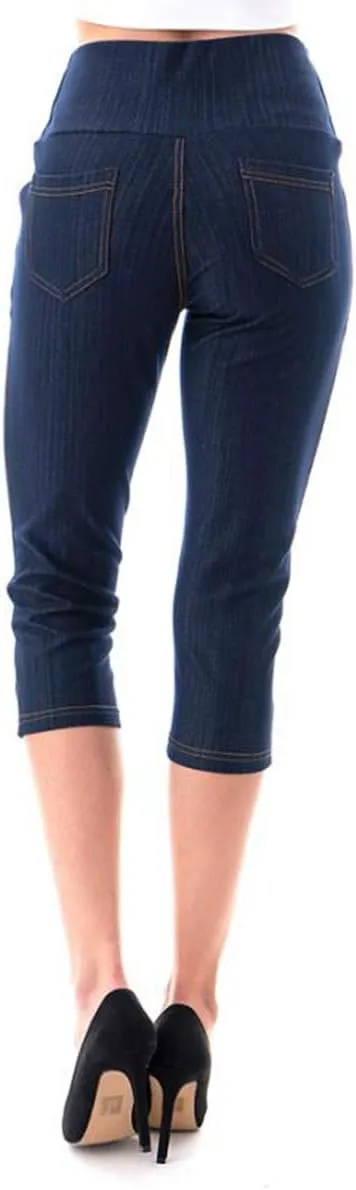 Women's Capri Denim Jeggings High Waisted Pull on Stretch Cropped Skinny Pants Regular & Plus Size