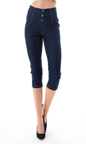 Women's Capri Denim Jeggings High Waisted Pull on Stretch Cropped Skinny Pants Regular & Plus Size