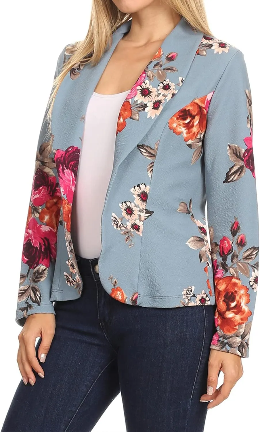 Women's Casual Floral Print Fitted Open Front Long Sleeves Office Blazer Jacket