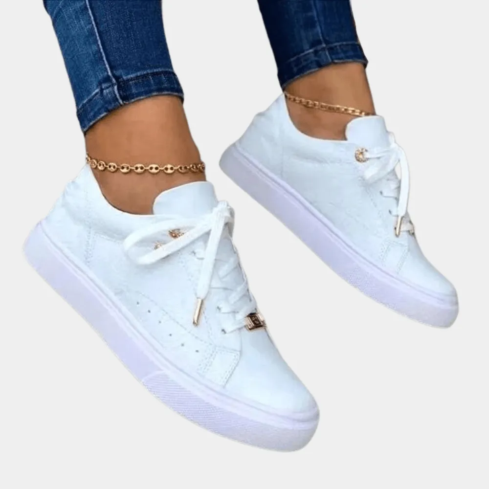 Women's Casual Low-Top Sneakers with Embossed Floral Detail
