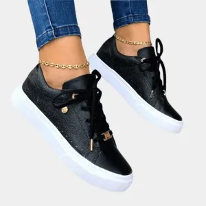 Women's Casual Low-Top Sneakers with Embossed Floral Detail