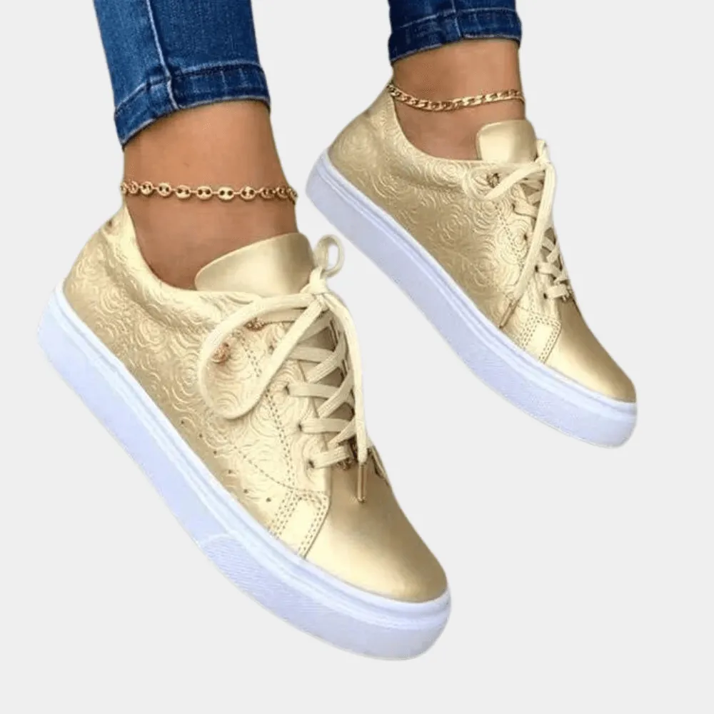 Women's Casual Low-Top Sneakers with Embossed Floral Detail