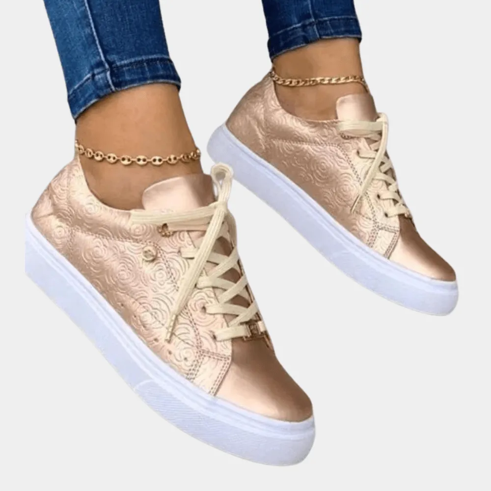 Women's Casual Low-Top Sneakers with Embossed Floral Detail