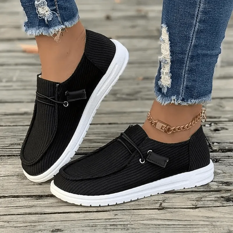 Women's Casual Slip-On Shoes: Ribbed Textile & Rubber Sole