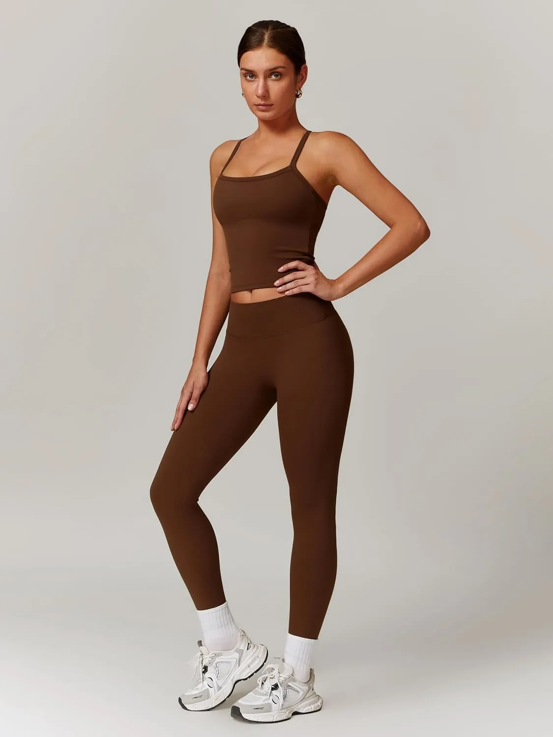 Women's Yoga Outfits Backless Strappy Sports Bra and Seamless Leggings Matching Active Jogger Outfits