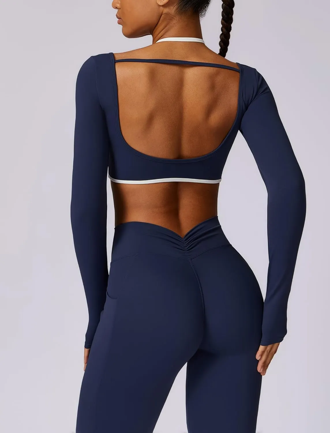 Workout Sets for Women 2 Piece Outfits Seamless High Waist Leggings Yoga Long Sleeve Crop Tops Athletic Gym Sets